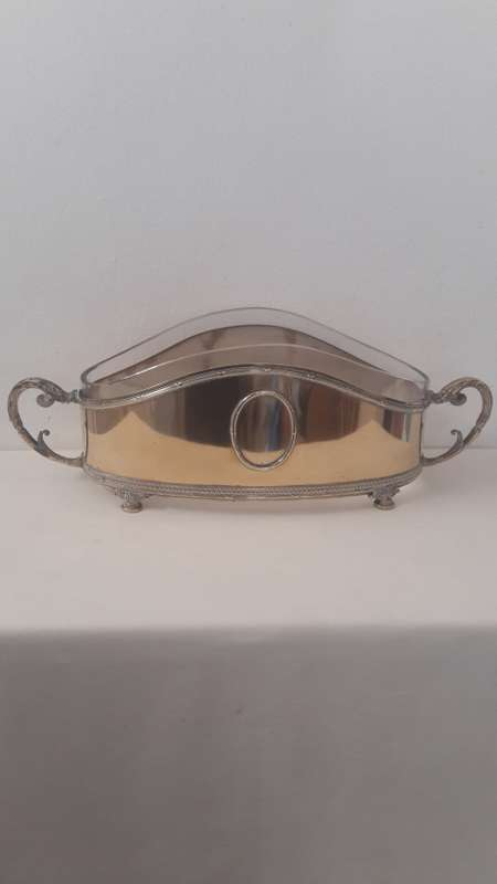 Collectible Austrian Orivit Art Nouveau centrepiece/  jardiniere brass with glass liner circa 1900