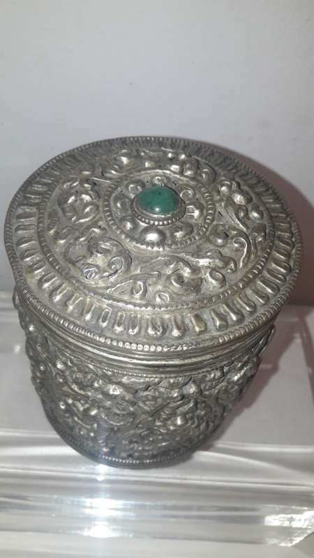 Balinese silver plated nickel trinket box circa 1920's