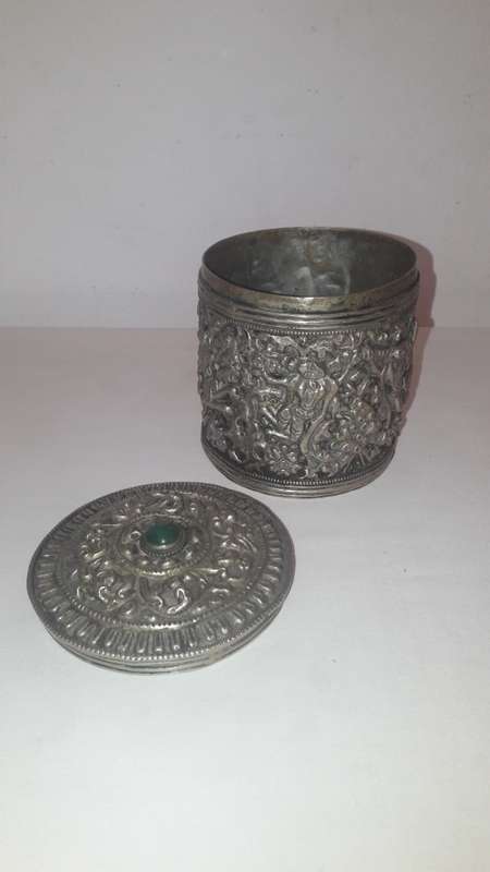 Balinese silver plated nickel trinket box circa 1920's