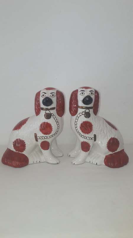 Pair of Staffordshire King Charles spaniels earthenware 20th Century