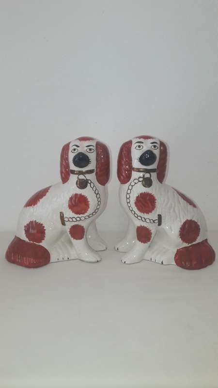 Pair of Staffordshire King Charles spaniels earthenware 20th Century