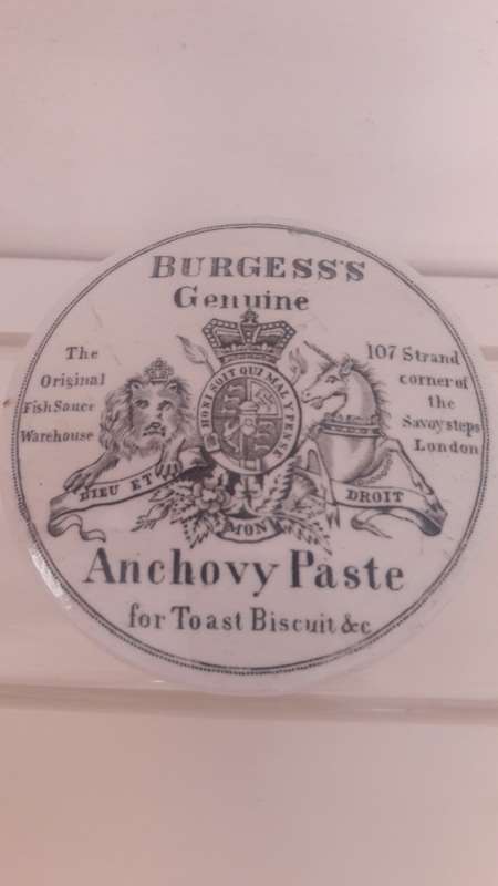 Antique  Branded advertising ware - Late 19th Century British  lidded jar for Burgess Anchovy paste