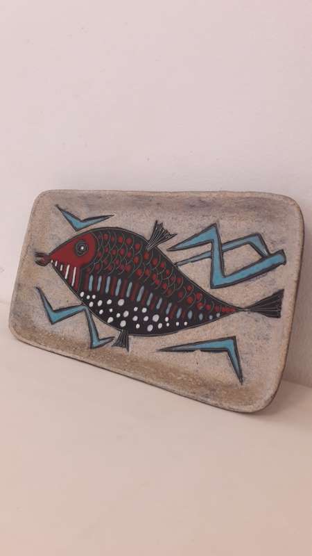 Retro Italian Midcentury ceramic platter by Etruria Arte design by Roberto Rigon 1950's