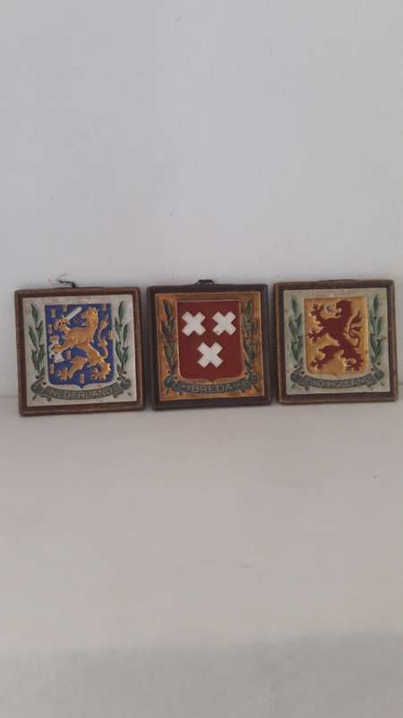 Rare Dutch Porcelyne Fles Delft commemorative wall tiles with heraldic motifs  circa 1940