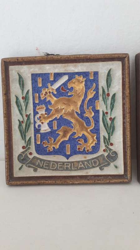 Rare Dutch Porcelyne Fles Delft commemorative wall tiles with heraldic motifs  circa 1940