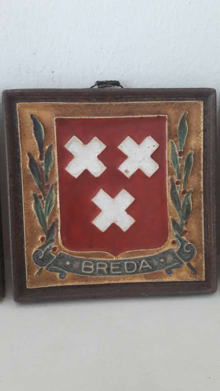Rare Dutch Porcelyne Fles Delft commemorative wall tiles with heraldic motifs  circa 1940