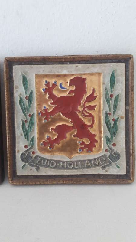 Rare Dutch Porcelyne Fles Delft commemorative wall tiles with heraldic motifs  circa 1940