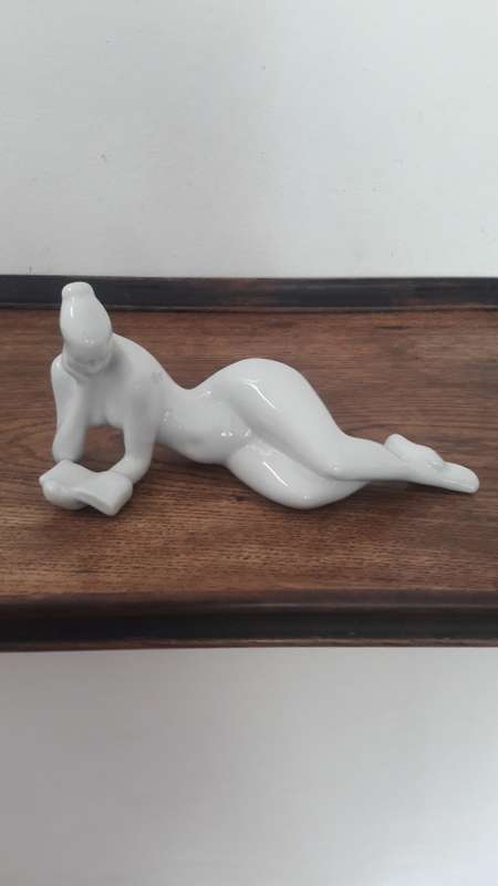 Midcentury modern porcelain nude figurine Royal Dux Czechoslovakia 1960's
