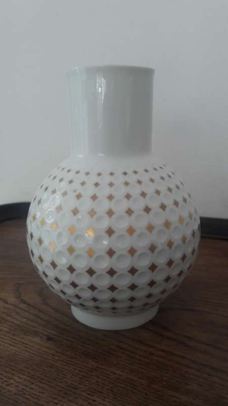 Collectible Arzberg Midcentury Modern porcelain vase white with gilt accents circa 1970's