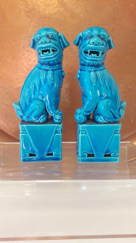 Chinese porcelain Foo dogs in turquoise glaze 20th Century