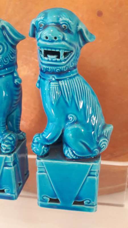 Chinese porcelain Foo dogs in turquoise glaze 20th Century