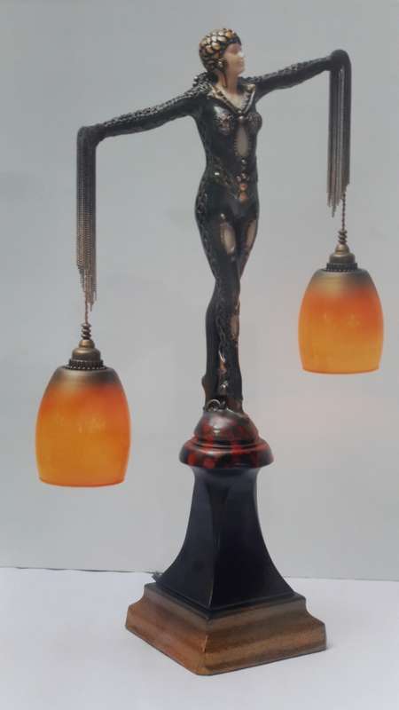 Large Art Deco style figural lamp with sensual female figure
