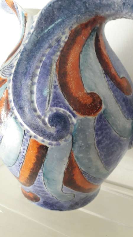 Exceptional  Lucia Ware Art Deco style hand decorated jug circa 1960's