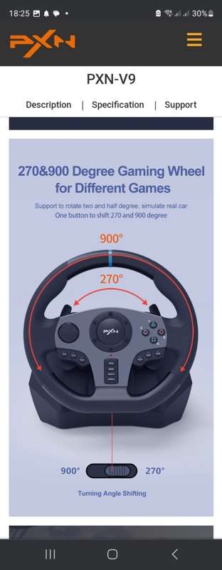 PXN V9 Gaming Steering Wheel 270/90 degree with 3 Pedals and Gear Shifter