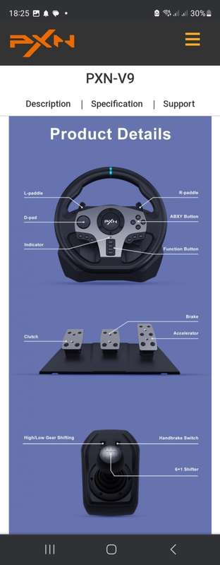PXN V9 Gaming Steering Wheel 270/90 degree with 3 Pedals and Gear Shifter