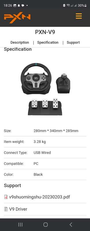 PXN V9 Gaming Steering Wheel 270/90 degree with 3 Pedals and Gear Shifter