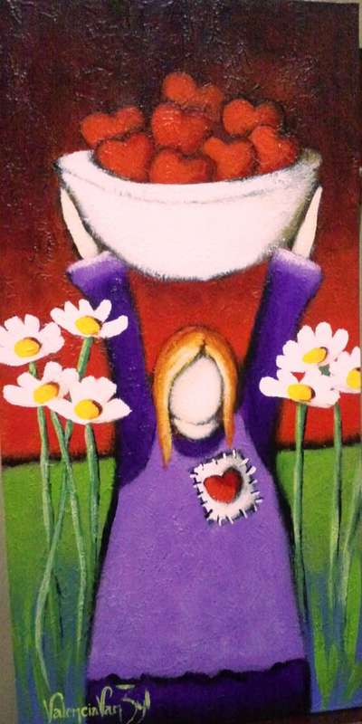 Acrylic Painting full of color! Canvas on board 25 cm x 51 cm  !!!!