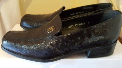 Crockett & Jones Mens Black Slip on shoes in Ostrich & Lizzard print Leather shoes- only worn twice
