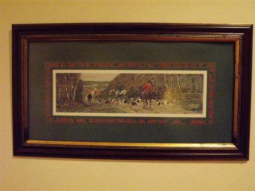 LOVELY FRAMED HUNTING THEME PRINT - WITH NON - REFLECTIVE GLASS - PERFECT FOR A STUDY.