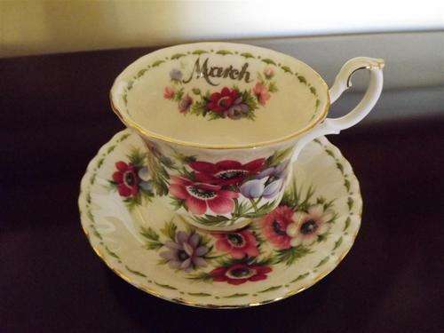 ROYAL ALBERT - FLOWER OF THE MONTH SERIES- MARCH - TEA CUP DUO - FLOWER IS ANEMONIES