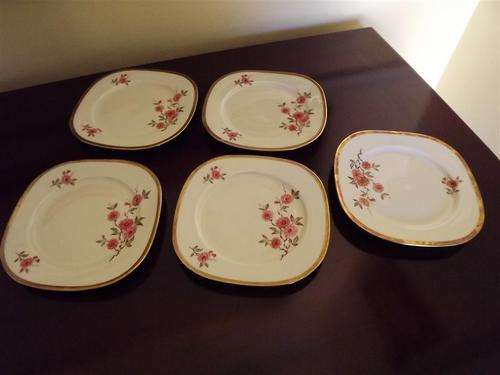 BEAUTIFUL ALKA FINE BAVARIA BONE CHINA  NUMBERED 4806 & SIGNED SET OF 5 SQUARED  CAKE PLATES