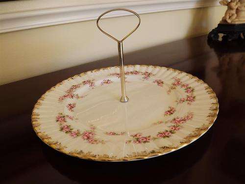 ROYAL ALBERT 'DIMITY ROSE'  LARGE CAKE PLATE WITH MIDDLE HANDLE  STAND - VERY PRETTY  AND RARE !