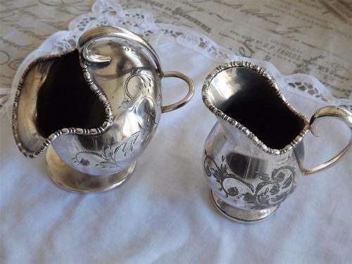 SILVER PLATED E.P.N.S  VICTORIAN ENGRAVED SUGAR SCUTTLE BOWL AND MATCHING MILK JUG - MADE IN ENGLAND
