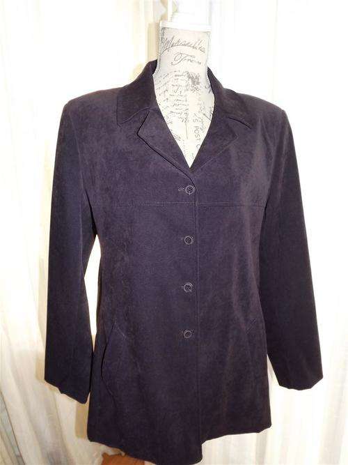 LADIES WOOLWORTHS FULLY LINED DARK PLUM SUEDE FEEL BUTTON JACKET SIZE 16