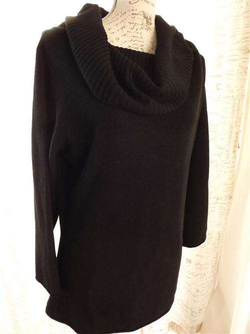 TRUWORTHS  BLACK LONG LENGTH POLO NECK JERSEY WITH LONG SLEEVES AND COWL NECKLINE-EXTRA LARGE XL