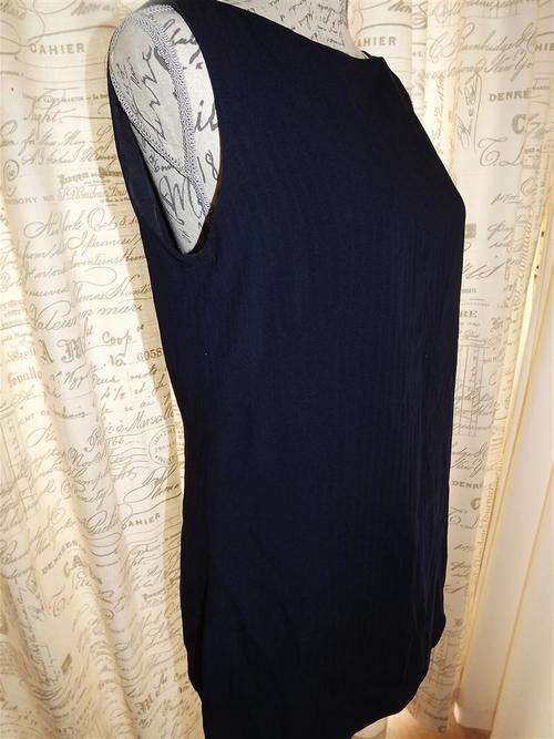 R1.00start  LADIES QUEENSPARK NAVY STRIPED  'GIORGO' FULLY LINED SLEEVELESS TOP - NEVER WORN-SIZE 12