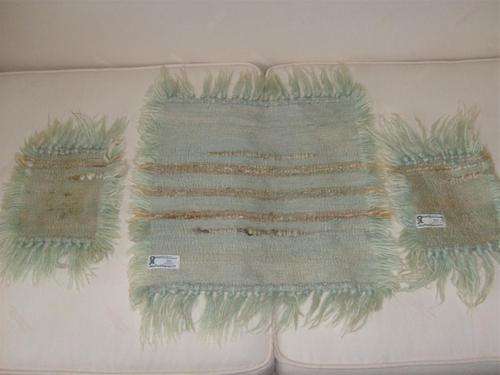 HAND SPUN & WOVEN MOHAIR TABLE RUNNERS BY - JAN PAUL BARNARD - ANTIQUE - SET OF 3 IN LIGHT GREEN
