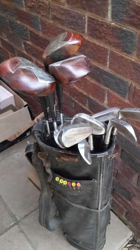 Stunning Antique Golf Bag with Patty Berg and Bobby Locke Branded Clubs