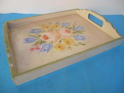 Beautiful Wooden Tea Tray with painted Roses! Stunning!