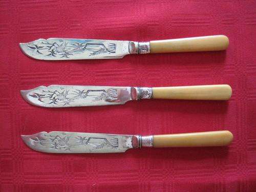 Three Extraordinary Vintage Sheffield England Sterling circa 1904 Fish Knives!
