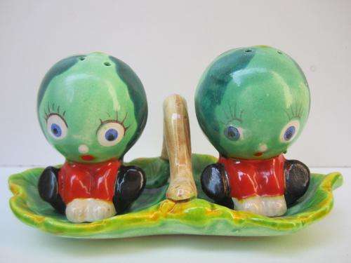 Delightful Set of Vintage (1950s) Anthropomorphic Watermelon Salt & Pepper Set + Original Carrier!