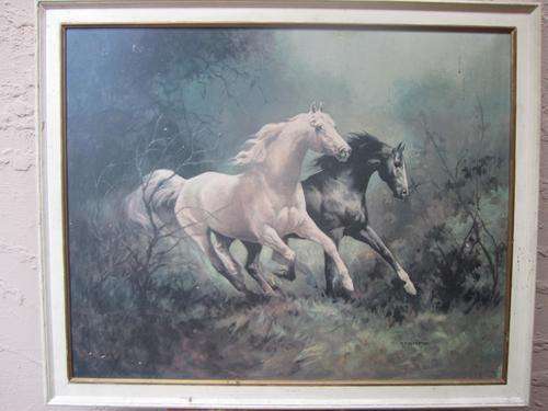 Enchanting Painting of Horses running in a Beautiful Frame! Signed P. Fullerton.