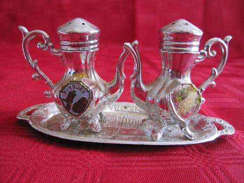 Fabulous Vintage "Souvenir Of South Africa" Teapot Shaped Salt & Pepper Set on a little Tray!