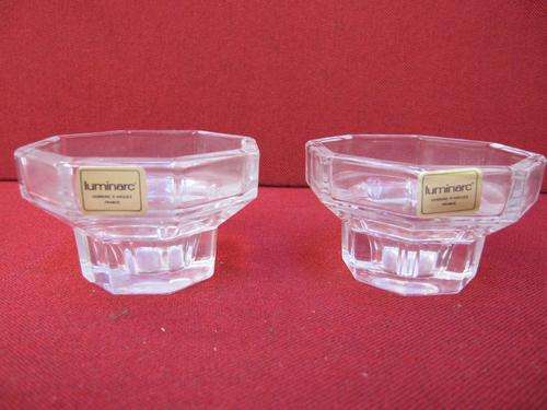 Lovely Pair of LUMINARC MADE IN FRANCE Clear Glass Octagonal Candle Holders!