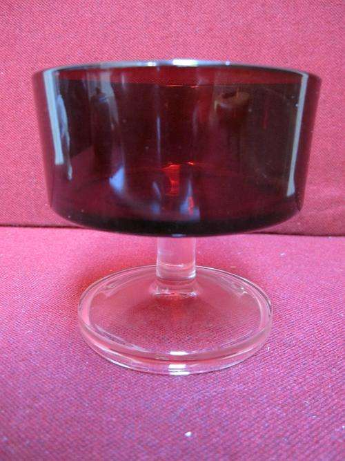 Exquisite Ruby Red & Clear Stemmed Dessert Bowl - Made in France!