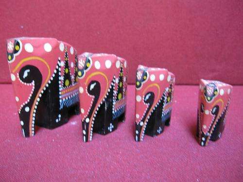 Stunning Set of 4 Colourful Wooden Elephants!