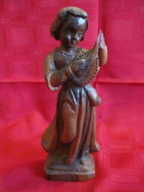 Beautifully Carved Wooden Figurine of a Lady playing a Mandolin!