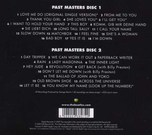 THE BEATLES - PAST MASTERS - DIGIPAK 2CD