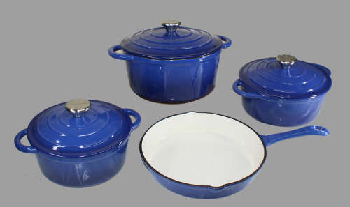 7 Piece Cast Iron Pot Sets- Blue