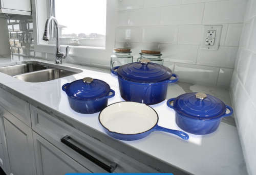 7 Piece Cast Iron Pot Sets- Blue