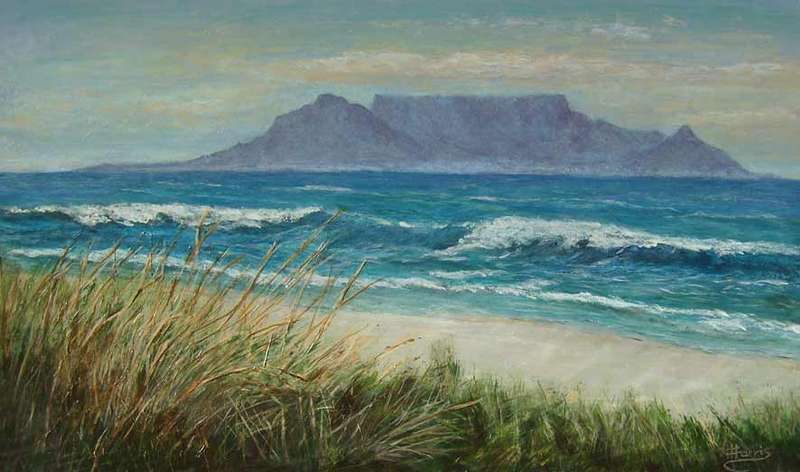 Table Mountain with Grasses, acrylic on thick board, 500 x 295mm