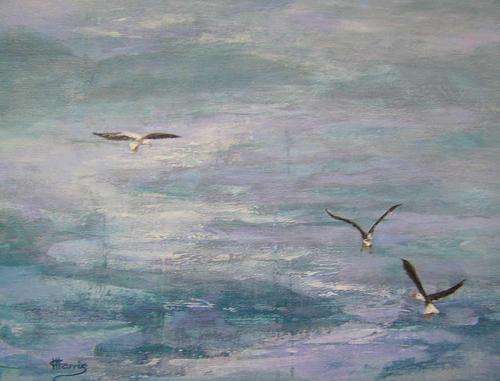 Sea Gulls, acrylic on canvas board, 305 x 406mm
