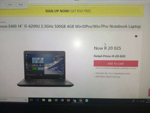 *BRAND NEW*LENOVO THINKPAD E460*i5-6200U*8GB RAM*500GB HDD*R15000RETAIL*HD DISPLAY*