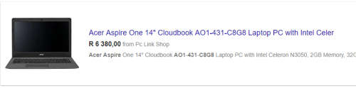 *AS NEW*ACER ASPIRE ONE "CLOUDBOOK"*32GB FLASH*2GB*14.1" HD*6TH GEN N3060*