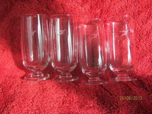 A set of 4 etched SAA Flying Springbok Champagne/Wine Glasses