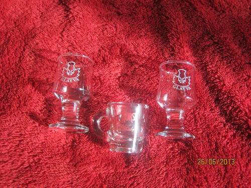 A pair of GLAYVA Whiskey Shot Glasses and a White Horse Tot Measure